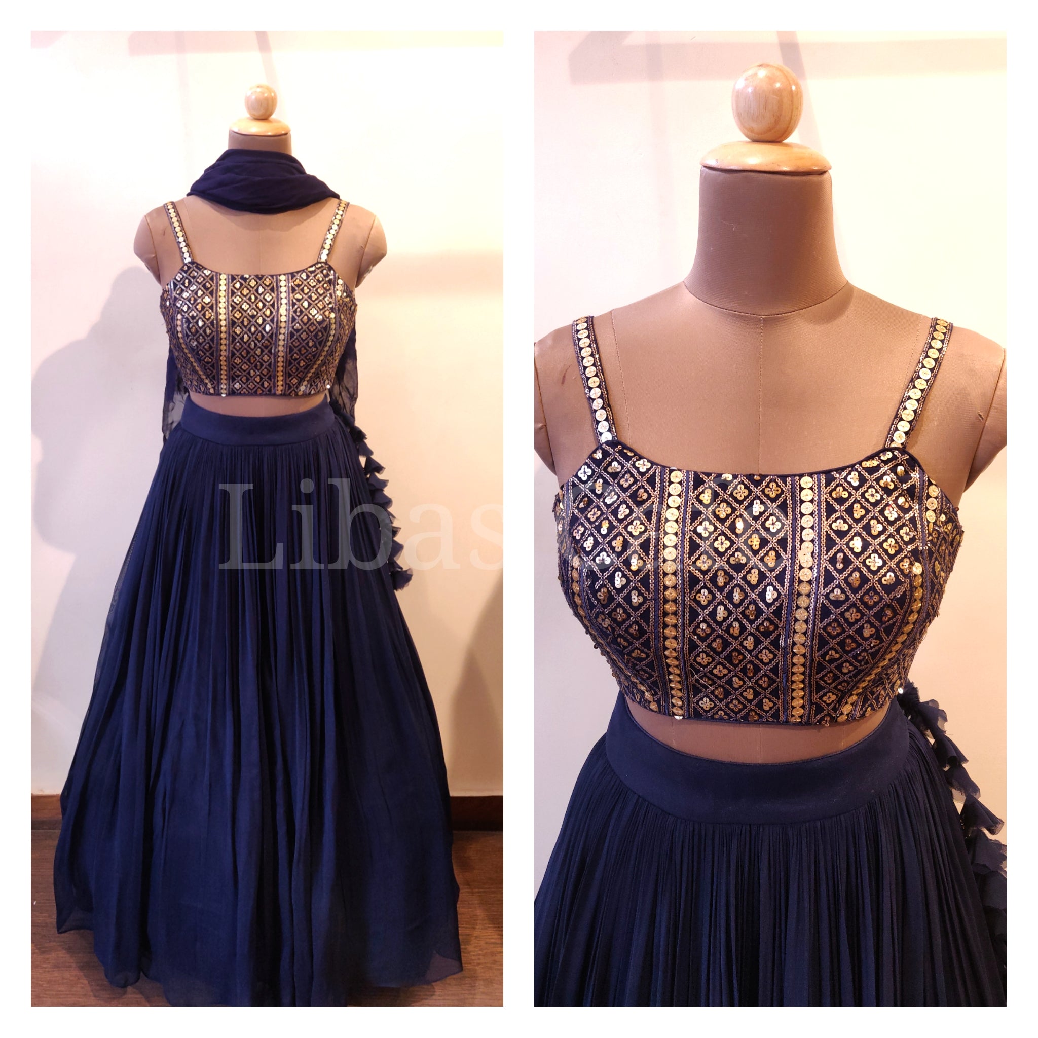 Navy Noodle Strap Lehenga